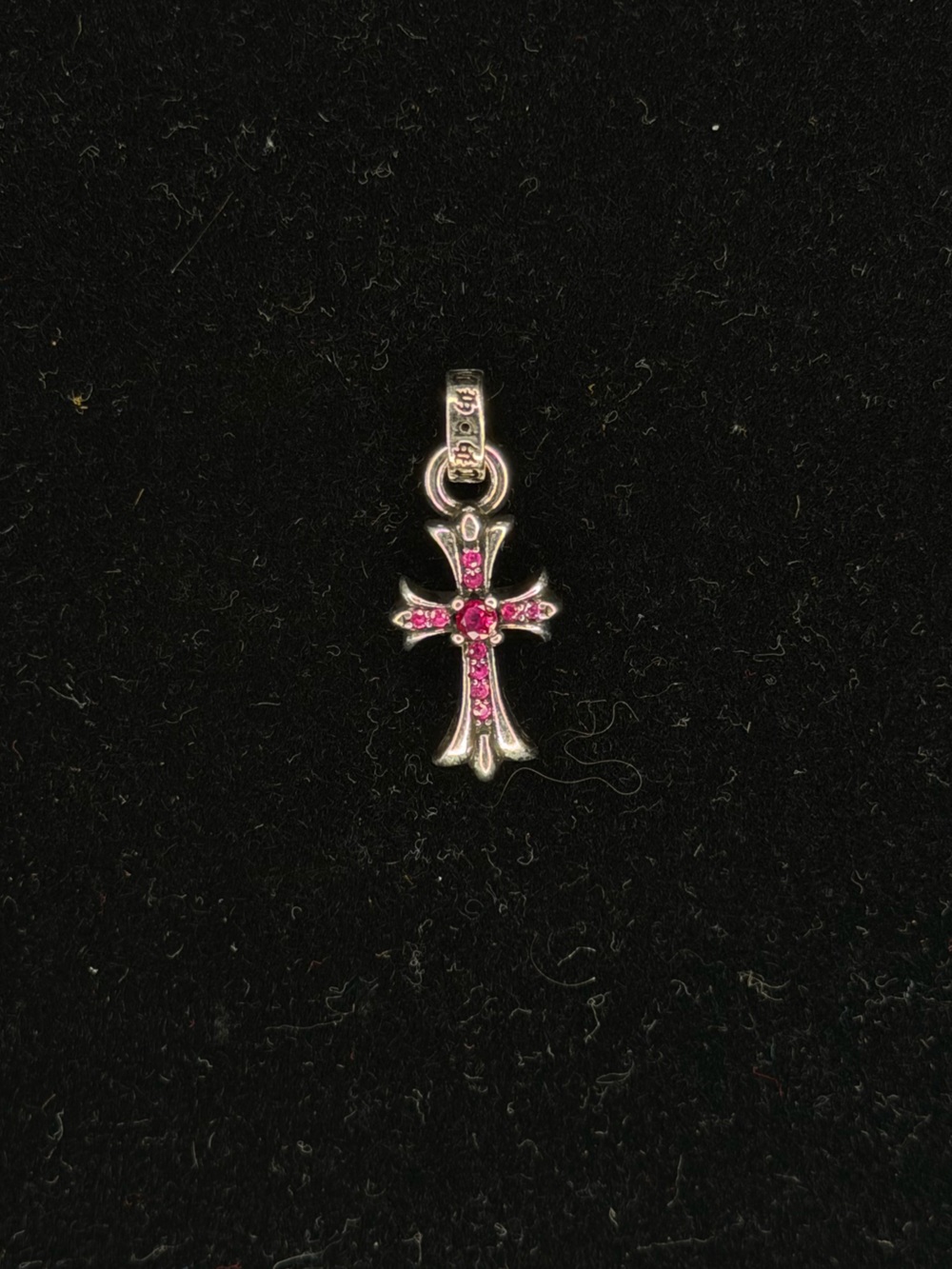 Chrome Hearts Classic Baby Fat Floral Cross Pink Diamond Studded Unisex Pendant
